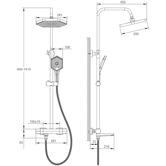 Душевая стойка с термостатом Haiba HB24726-7, чёрный - фото 20