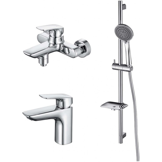 Набор смесителей 3 в 1 для ванны с коротким изливом Aquatek Вега AQ1030CR, Цвет производителя: хром - фото, картинка  Набор смесителей 3 в 1 для ванны с коротким изливом Aquatek Вега AQ1030CR, Цвет производителя: хром - фото