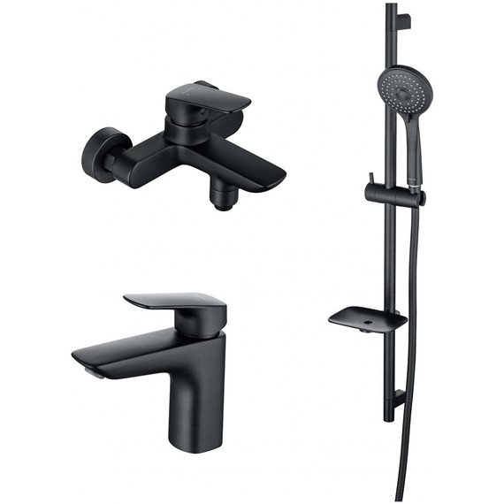 Набор смесителей 3 в 1 для ванны с коротким изливом Aquatek Вега AQ1030MB, чёрный матовый, Цвет производителя: чёрный матовый - фото, картинка  Набор смесителей 3 в 1 для ванны с коротким изливом Aquatek Вега AQ1030MB, чёрный матовый, Цвет производителя: чёрный матовый - фото