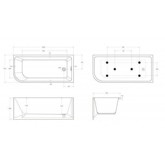 Ванна акриловая BelBagno 160x73 см BB712-1600-730-R - фото 7