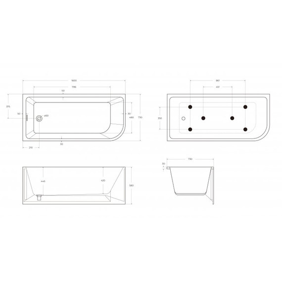 Ванна акриловая BelBagno 160x73 см BB712-1600-730-L - фото 7