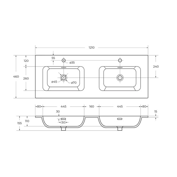 Тумба подвесная с раковиной Cezares 120 см ECO-CER-N-1200-2C-SO-2-BL (раковина CZR-8073-120-2) bianco lucido - фото 6