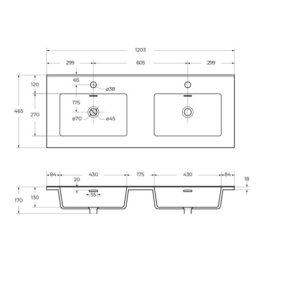 Тумба подвесная с раковиной Cezares 120 см 55942, blu avio - фото 6