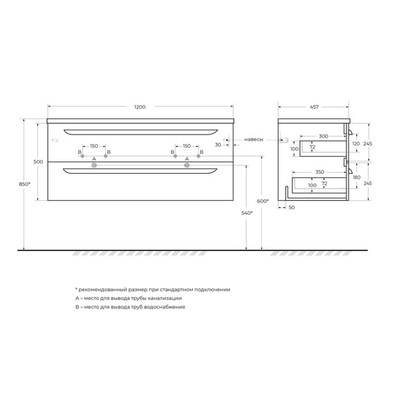 Тумба подвесная с раковиной Cezares 120 см ECO-CER-N-1200-2C-SO-2-BL (раковина CZR-8095-120-2) bianco lucido - фото 5