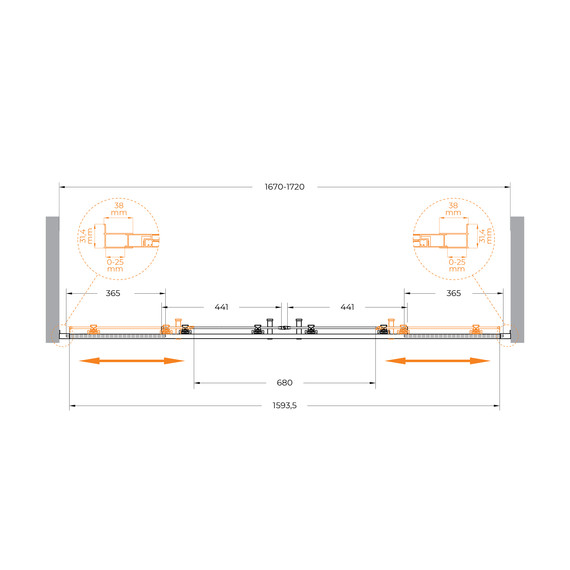Душевая дверь Cezares 170 см MOLVENO-BF-2-170-C-BORO-IV, брашированное золото/прозрачное - фото 6