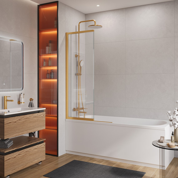 Шторка для ванны Cezares 90 см SLIDER-FIX-VF-11-90/150-C-BORO, брашированное золото/прозрачное - фото 2