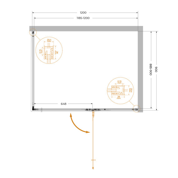 Душевое ограждение Cezares 1200x900 LINER-AH-1-120/90-C-GM-R, оружейная сталь/прозрачное - фото 9