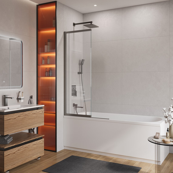 Шторка для ванны Cezares 90 см SLIDER-FIX-VF-11-90/150-C-GM, оружейная сталь/прозрачное - фото 2