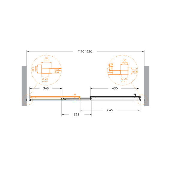 Душевая дверь Cezares 120 см MOLVENO-BF-3-120-C-BORO-IV, брашированное золото/прозрачное - фото 7