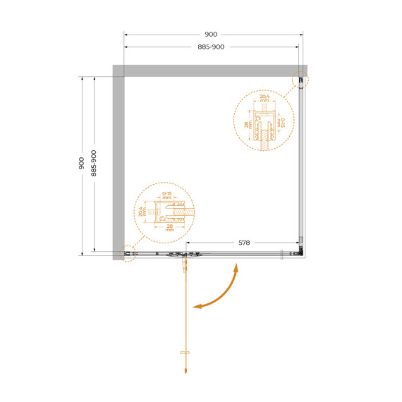 Душевое ограждение Cezares 900x900 LINER-A-1-90-C-GM-L, оружейная сталь/прозрачное - фото 9