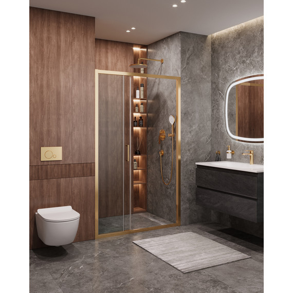 Душевая дверь Cezares 120 см MOLVENO-BF-3-120-C-BORO-IV, брашированное золото/прозрачное - фото 2