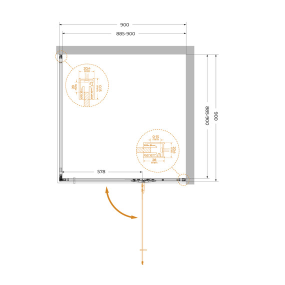 Душевое ограждение Cezares 900x900 LINER-A-1-90-C-GM-R, оружейная сталь/прозрачное - фото 9