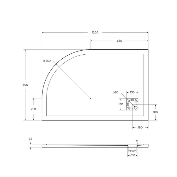 Каменный поддон BelBagno 120 см TRAY-MR-UNO-RH-120/80-550-35-W-L-BO - фото 4