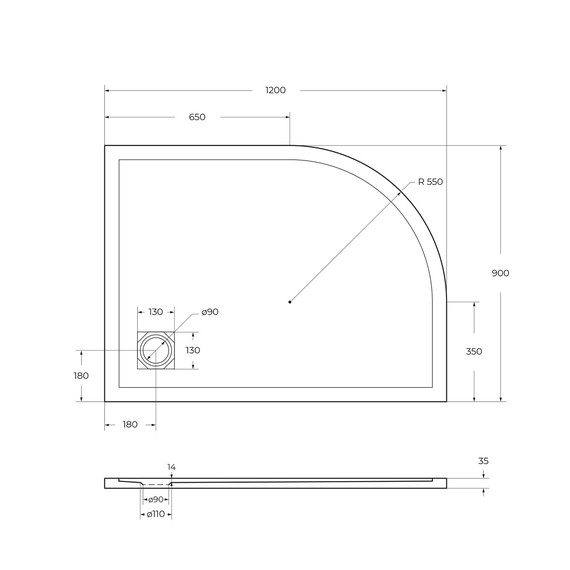 Каменный поддон BelBagno 120 см TRAY-MR-UNO-RH-120/90-550-35-W-R-BO - фото 5