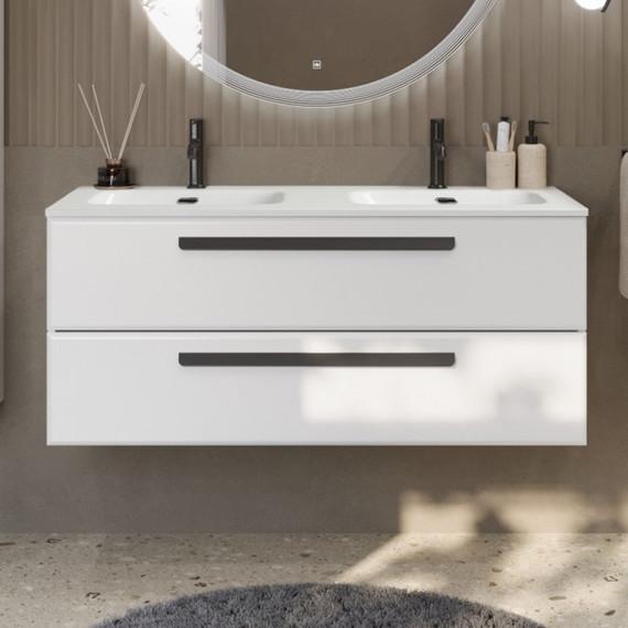 Тумба подвесная с раковиной Cezares 120 см ECO-CER-N-1200-2C-SO-2-BL (раковина CZR-8073-120-2) bianco lucido - фото 3