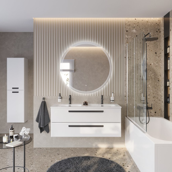 Тумба подвесная с раковиной Cezares 120 см ECO-CER-N-1200-2C-SO-2-BL (раковина CZR-8073-120-2) bianco lucido - фото 4