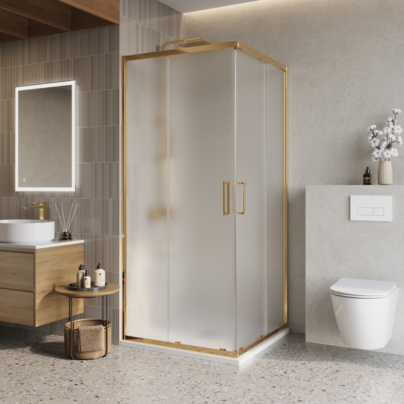Душевое ограждение BelBagno 900 LUCE-A-2-90-P-ORO, золото/матовое - фото 