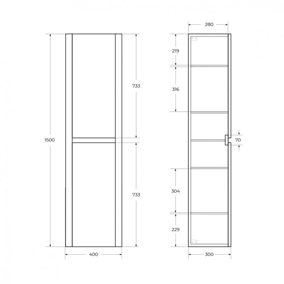 Пенал подвесной BelBagno 40 см RELAX-1500-2A-SO-GM, оружейная сталь - фото 8