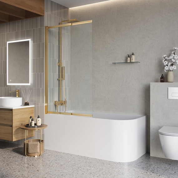Шторка для ванны BelBagno 100 см LUCE-VF-11-100/145-C-ORO, золото/прозрачное - фото 