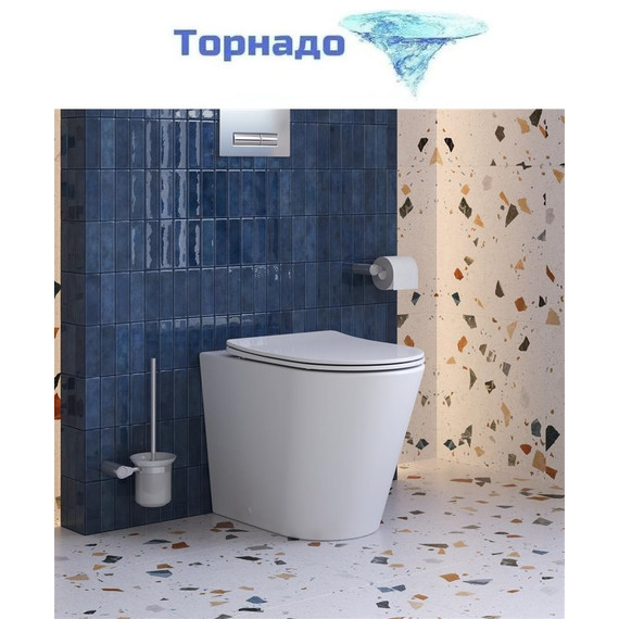 Унитаз приставной безободковый BelBagno BB1003CB-TOR/SC с тонкой крышкой микролифт (система смыва торнадо) - фото 