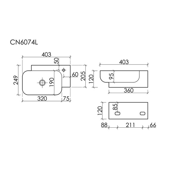 Раковина подвесная Ceramicanova Element 40 см L CN6074L - фото 6
