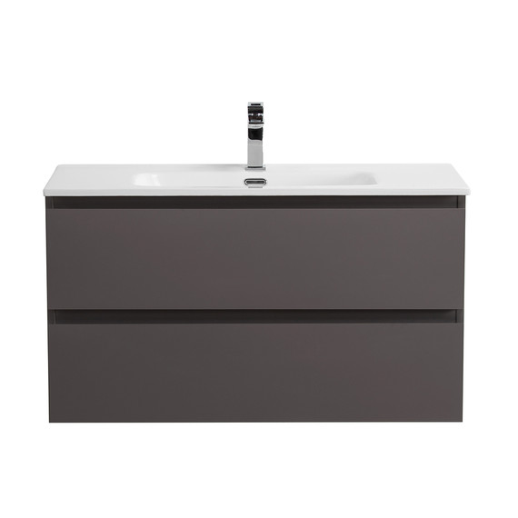 Тумба подвесная с раковиной Belbagno 100 см KRAFT-1000-2C-SO-GSO (раковина BB1000ETL) тёмно-серый матовый - фото 