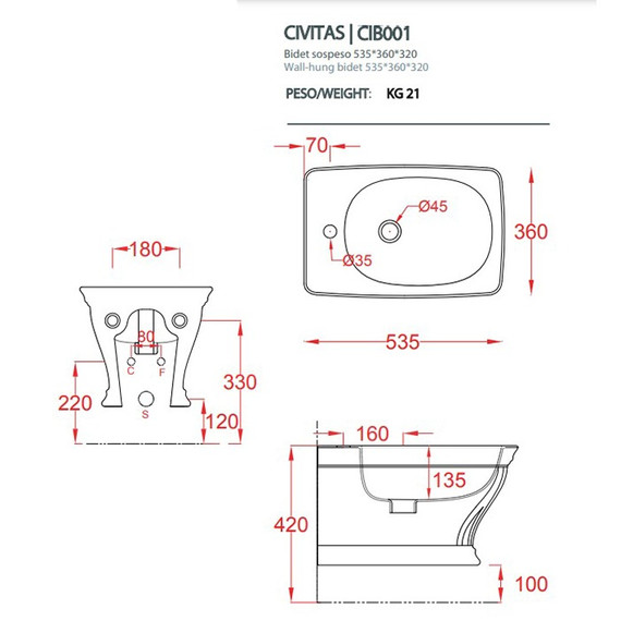 Биде подвесное ArtCeram Civitas CIB001 01 00 - фото 6