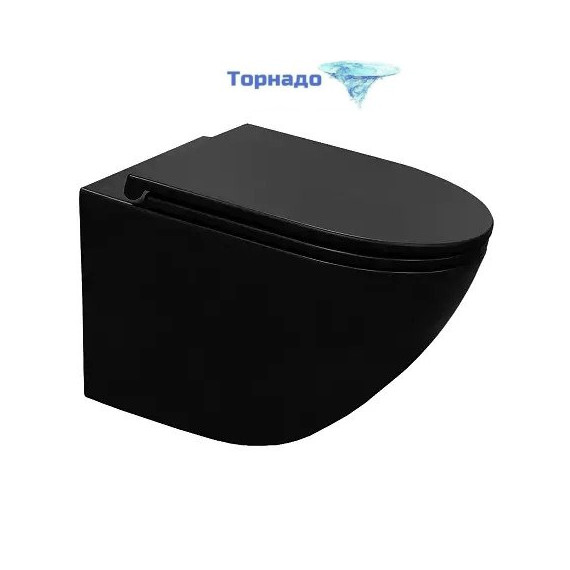 Унитаз подвесной безободковый Azario Grado AZ-0046-UQ3-MB с крышкой микролифт, чёрный матовый (Система смыва торнадо) - фото 