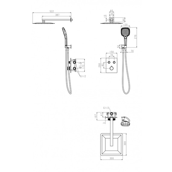 Душевая система для душа с термостатом Grocenberg GB5040GO, золото - фото 2