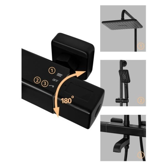 Душевая стойка с термостатом Grocenberg GB7005BL, чёрный матовый - фото 10