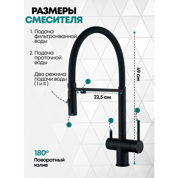 Смеситель для кухни Grocenberg GB4096BL, чёрный матовый - фото 3