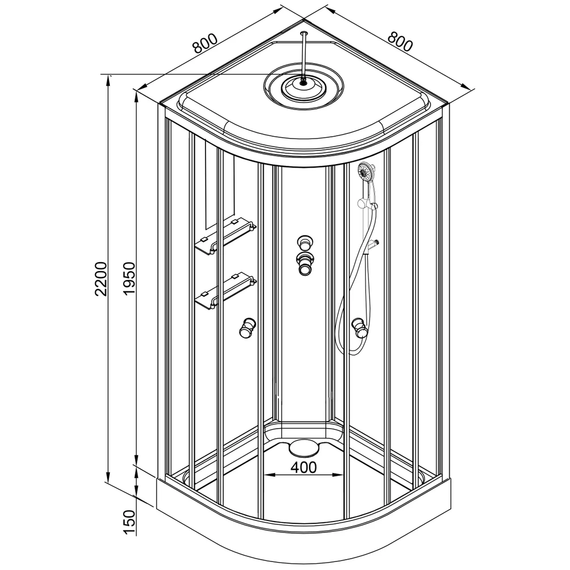 Гидробокс Avacan 80x80 см EM1580GM+EL, хром/узор (безсиликоновая сборка) - фото 25