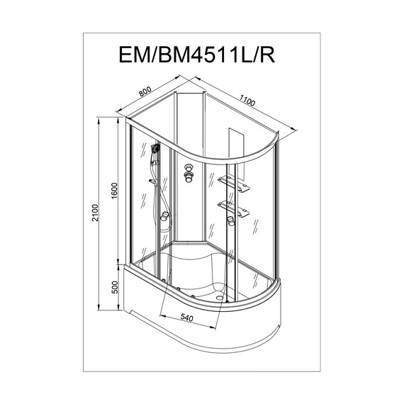 Душевая кабина Avacan 110x80 см EM4511RNLED, хром/узор (безсиликоновая сборка) - фото 14