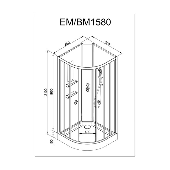 Гидробокс Avacan 80x80 см EM1580NLED+GM, хром/узор (безсиликоновая сборка) - фото 27