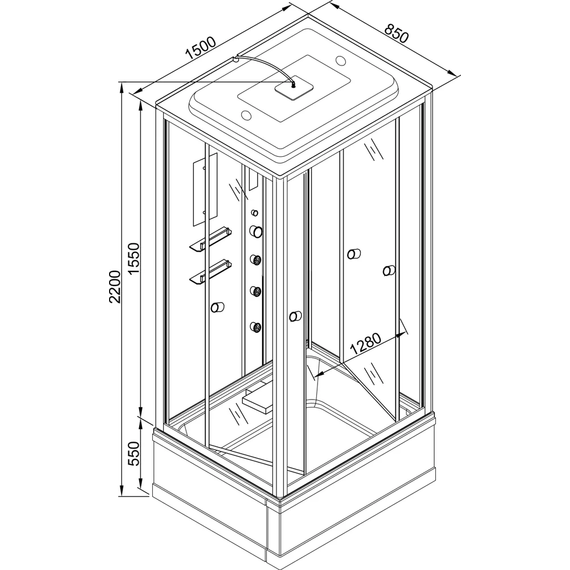 Гидробокс Avacan 150x85 см V150, хром/прозрачное (безсиликоновая сборка) - фото 16