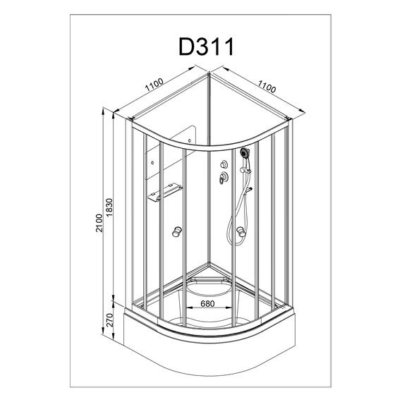 Душевая кабина Avacan 110x110 см D311, хром/матовое (безсиликоновая сборка) - фото 18