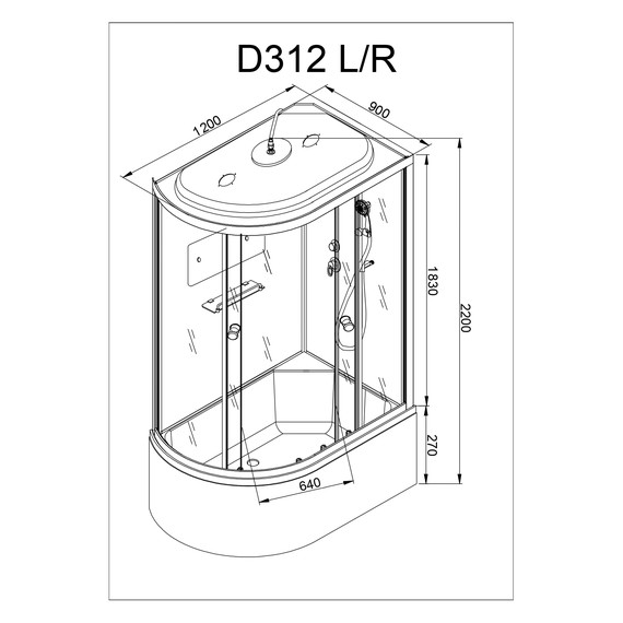 Душевая кабина Avacan 120x90 см D312SRLED, хром/матовое (безсиликоновая сборка) - фото 26