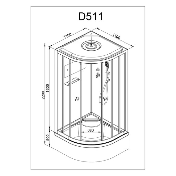 Душевая кабина Avacan 110x110 см D511SLED, хром/матовое (безсиликоновая сборка) - фото 24