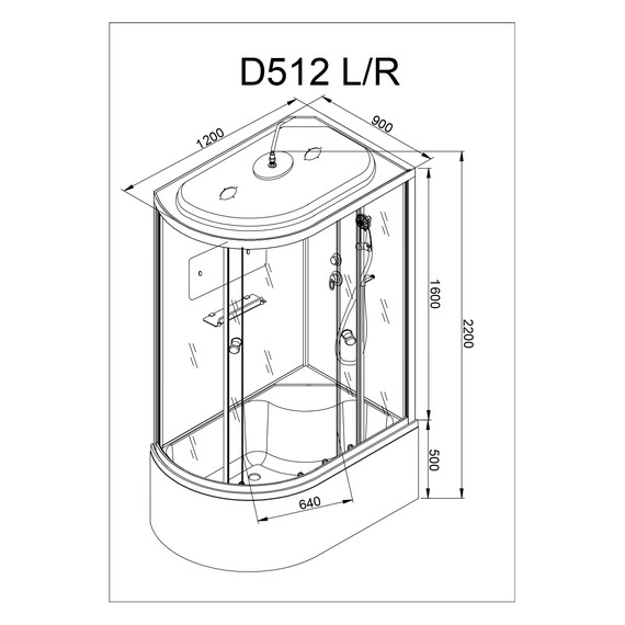 Душевая кабина Avacan 120x90 см D512SRLED, хром/матовое (безсиликоновая сборка) - фото 20