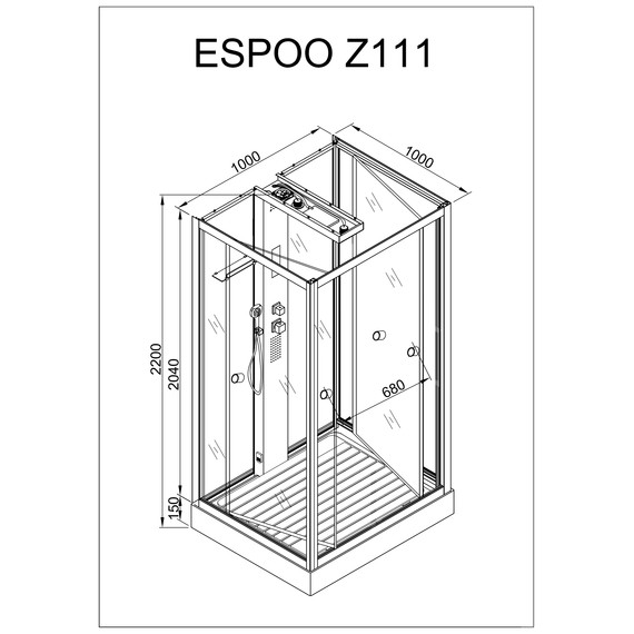 Гидробокс Avacan 100x100 см Z111MT, хром/прозрачное (безсиликоновая сборка) - фото 25