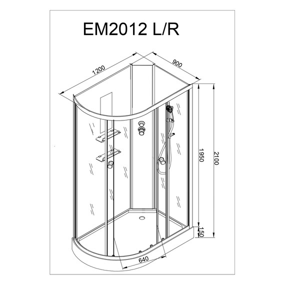 Гидробокс Avacan 120x90 см EM2012RNLED+GM, хром/узор (безсиликоновая сборка) - фото 18
