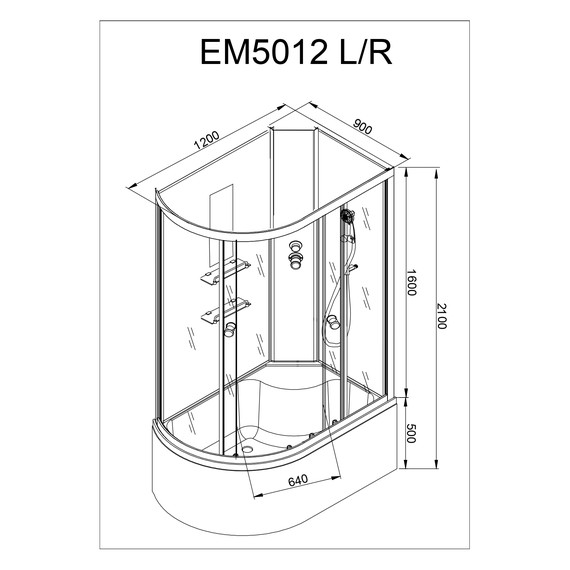 Гидробокс Avacan 120x90 см EM5012RNLED+GM, хром/узор (безсиликоновая сборка) - фото 19