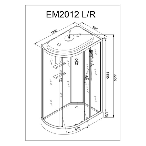 Душевая кабина Avacan 120x90 см EM2012RLED, хром/узор (безсиликоновая сборка) - фото 19