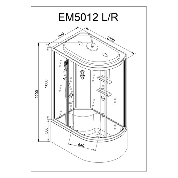 Гидробокс Avacan 120x90 см EM5012LLED+GM, хром/узор (безсиликоновая сборка) - фото 21
