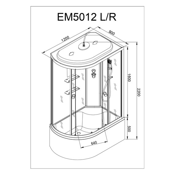 Гидробокс Avacan 120x90 см EM5012RLED+GM, хром/узор (безсиликоновая сборка) - фото 21