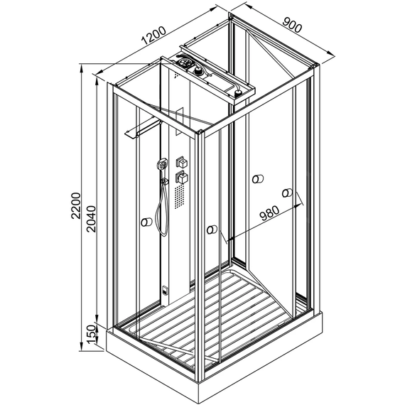 Гидробокс Avacan 120x90 см Z122MT, хром/прозрачное (безсиликоновая сборка) - фото 22
