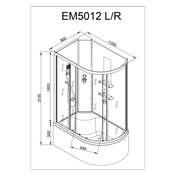 Гидробокс Avacan 120x90 см EM5012LNGM, хром/узор (безсиликоновая сборка) - фото 18