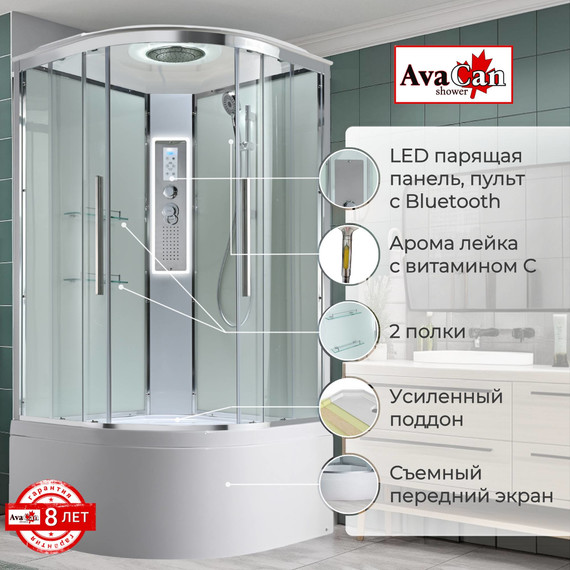 Гидробокс Avacan 90x90 см EM5090LEDT, хром/прозрачное (безсиликоновая сборка) - фото 2