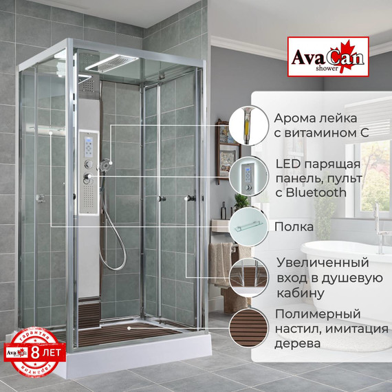 Гидробокс Avacan 120x90 см Z1912LED, хром/прозрачное (безсиликоновая сборка) - фото 2