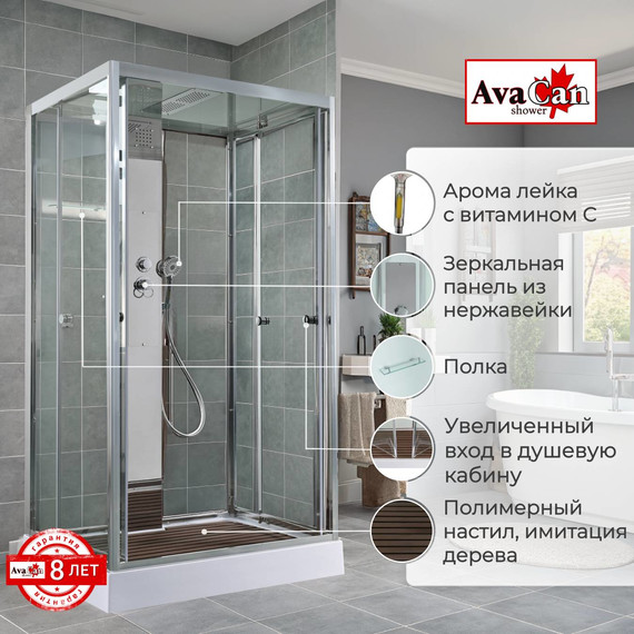 Душевая кабина Avacan 120x90 см Z1912, хром/прозрачное (безсиликоновая сборка) - фото 2